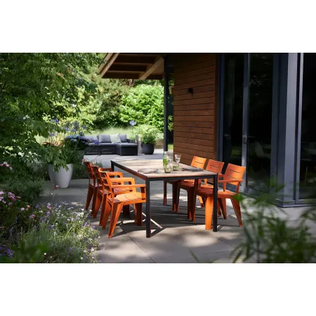 Tavolo da Giardino 159x95 cm Grafite Rettangolare Effetto Legno Metallo