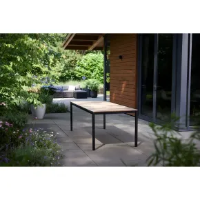 Tavolo da Giardino 159x95 cm Grafite Rettangolare Effetto Legno Metallo 2