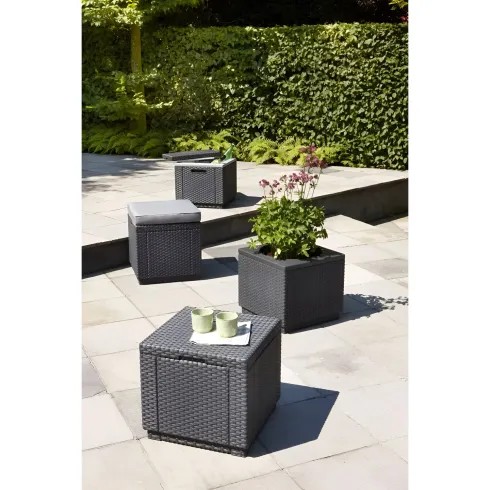 Tavolino Termico Contenitore Porta Ghiaccio da Esterno Grafite Rattan