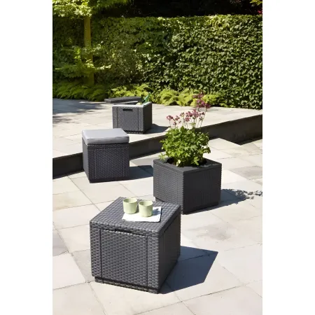 Tavolino Termico Contenitore Porta Ghiaccio da Esterno Grafite Rattan