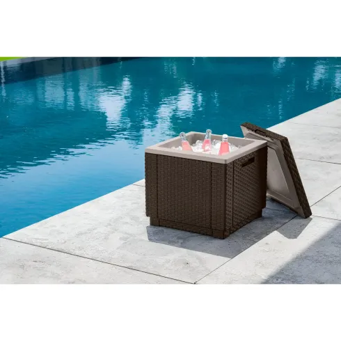 Tavolino Termico Contenitore Porta Ghiaccio da Esterno Grafite Rattan