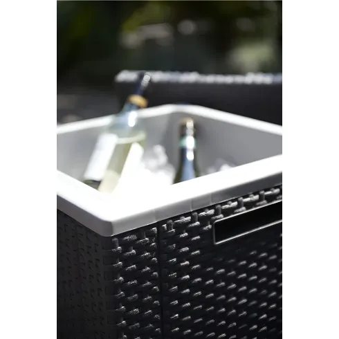 Tavolino Termico Contenitore Porta Ghiaccio da Esterno Grafite Rattan