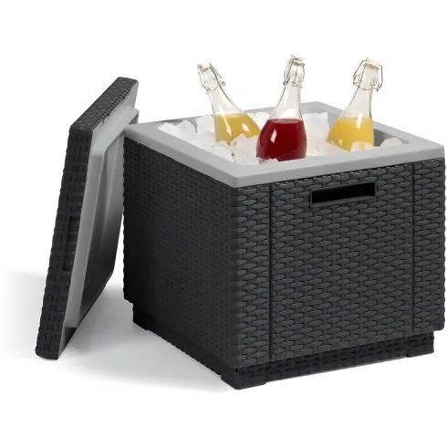 Tavolino Termico Contenitore Porta Ghiaccio da Esterno Grafite Rattan
