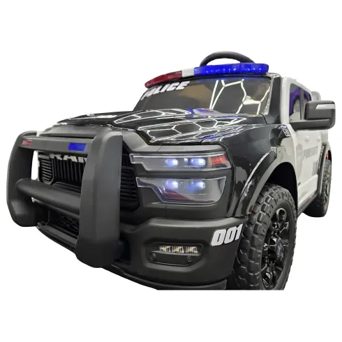 Auto Elettrica Bambini Dodge RAM Polizia 12V Nero Sirene Telecomando