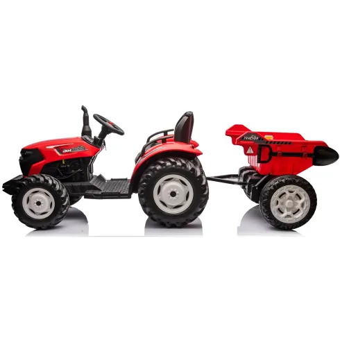 Trattore Elettrico per Bambini 24V Rosso con Rimorchio Ribaltabile