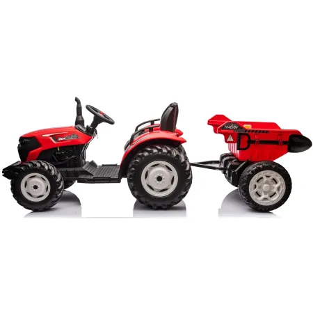 Trattore Elettrico per Bambini 24V Rosso con Rimorchio Ribaltabile