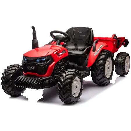 Trattore Elettrico per Bambini 24V Rosso con Rimorchio Ribaltabile