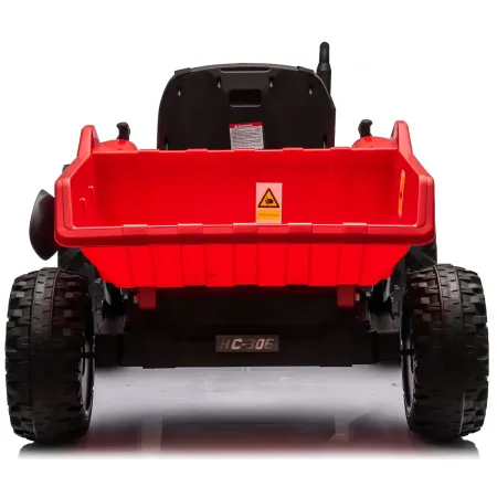 Trattore Elettrico per Bambini 24V Rosso con Rimorchio Ribaltabile
