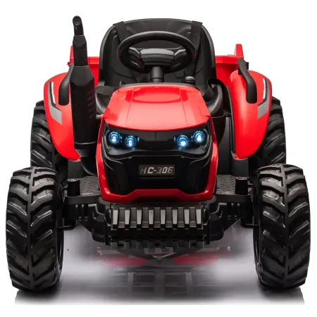 Trattore Elettrico per Bambini 24V Rosso con Rimorchio Ribaltabile