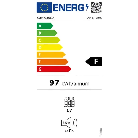 Cantinetta Vino a Incasso 17 Bottiglie Ventilata Classe F Nero LED