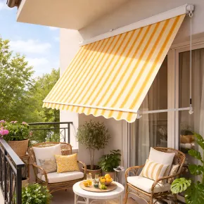 Tenda da Sole 300x300 Rigato Giallo Bianco Cassonata a Caduta Esterno 2