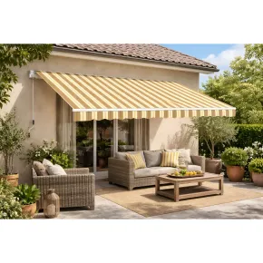 Tenda da Sole 200x150 Rigato Beige a Barra Quadra Avvolgibile Esterno 2