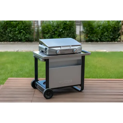 Carrello Barbecue Acciaio Pieghevole 120x63x73 cm Compatibile Ruote