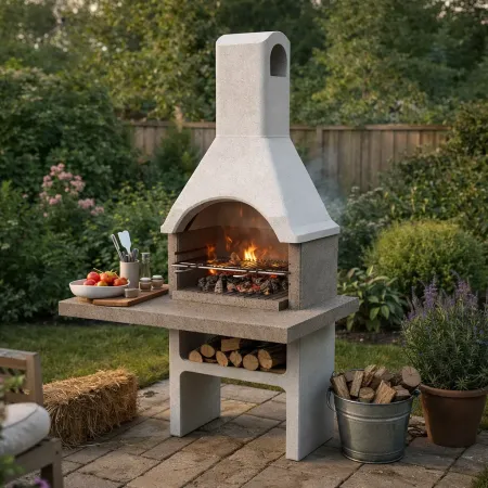 Barbecue in Muratura Cemento a Carbonella Legna BBQ da Giardino