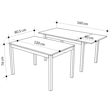 Tavolo Allungabile Pranzo Rettangolare 120x80 Alluminio Larice Grigio