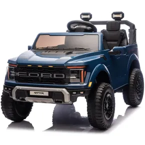 Macchina Elettrica Bambini 24V Ford Raptor Blu 2 Posti Sedile Ecopelle