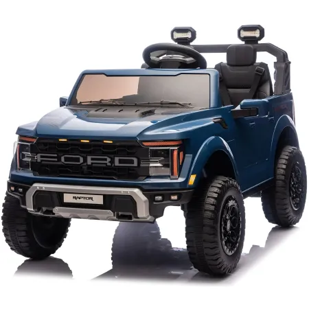 Macchina Elettrica Bambini 24V Ford Raptor Blu 2 Posti Sedile Ecopelle