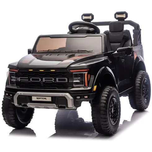 Macchina Elettrica Bambini 24V Ford Raptor Nero 2 Posti Sedile Ecopelle