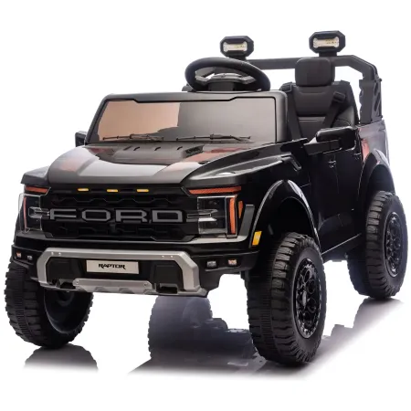 Macchina Elettrica Bambini 24V Ford Raptor Nero 2 Posti Sedile Ecopelle