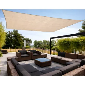 Vela Ombreggiante 4x5 m Beige Rettangolo Traspirante Anelli Acciaio 2