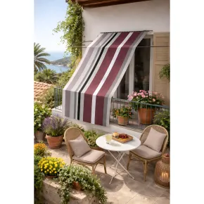 Tenda da Sole Cotone 140x250 Multiriga Marrone Lavabile Anelli Ganci 2