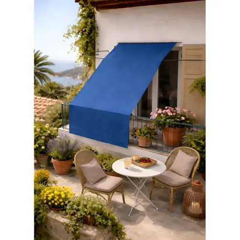 Tenda da Sole Cotone 140x250 Blu Lavabile Anelli Ganci Sacchetto