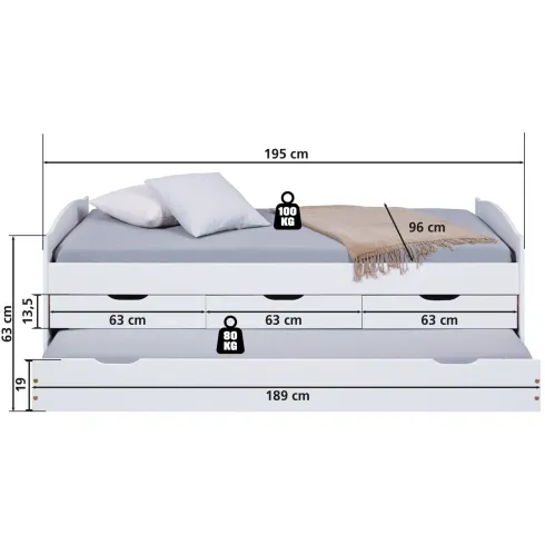 Divano Letto 2 Letti Singoli a Doghe 90x190 con Cassetti Contenitore Estraibile | BricoShop24