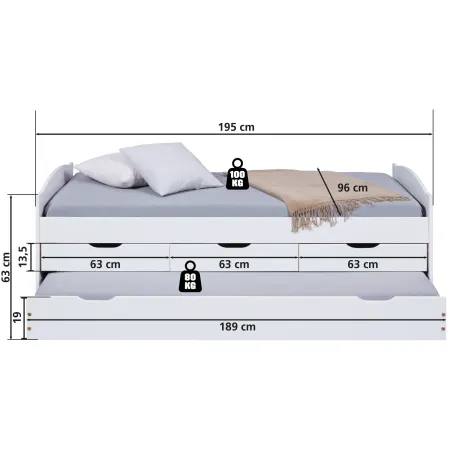 Divano Letto 2 Letti Singoli a Doghe 90x190 con Cassetti Contenitore Estraibile | BricoShop24