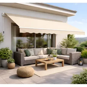 Tenda da Sole Beige 400x300 Avvolgibile Barra Quadra Bracci Retrattili 2
