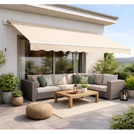 Tenda da Sole Beige 400x300 Avvolgibile Barra Quadra Bracci Retrattili