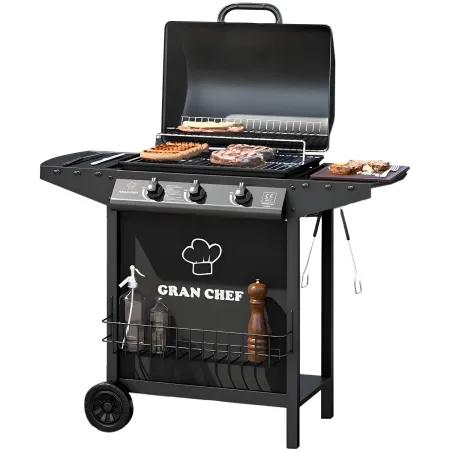 Barbecue a Gas da Esterno 107x55x95,5H cm a 3 Fuochi Acciaio Nero