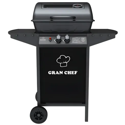 Barbecue a Gas da Esterno 97x51x100H cm a 2 Fuochi in Acciaio Nero