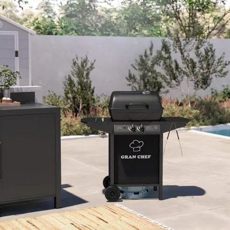 Barbecue a Gas da Esterno 97x51x100H cm a 2 Fuochi in Acciaio Nero
