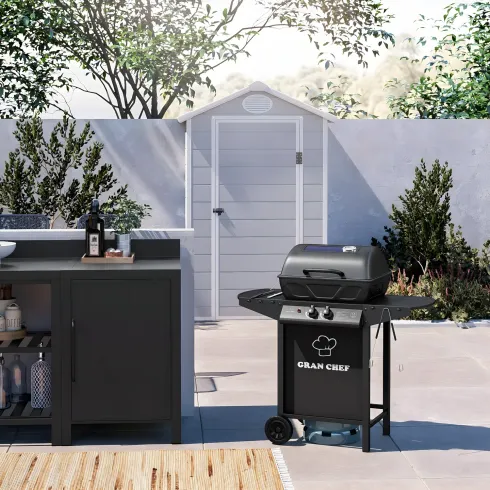 Barbecue a Gas da Esterno 97x51x100H cm a 2 Fuochi in Acciaio Nero