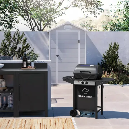 Barbecue a Gas da Esterno 97x51x100H cm a 2 Fuochi in Acciaio Nero
