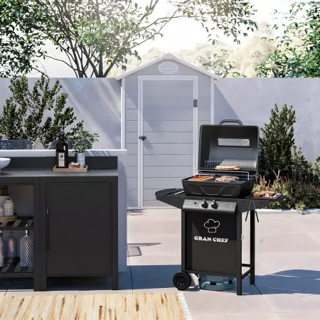 Barbecue a Gas da Esterno 97x51x100H cm a 2 Fuochi in Acciaio Nero