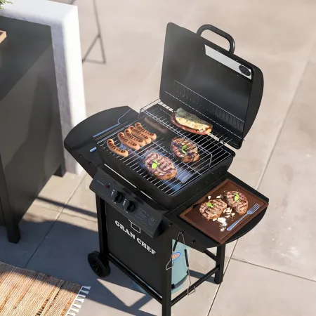 Barbecue a Gas da Esterno 97x51x100H cm a 2 Fuochi in Acciaio Nero