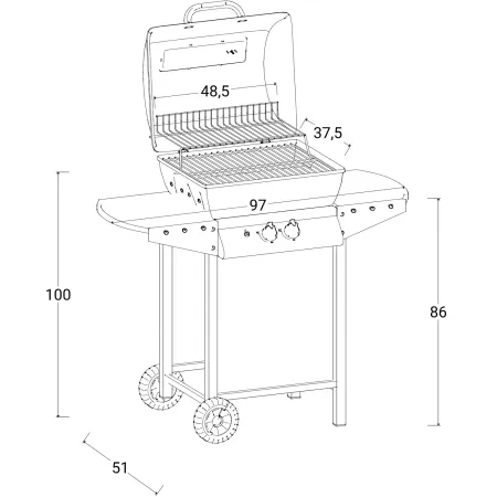 Barbecue a Gas da Esterno 97x51x100H cm a 2 Fuochi in Acciaio Nero