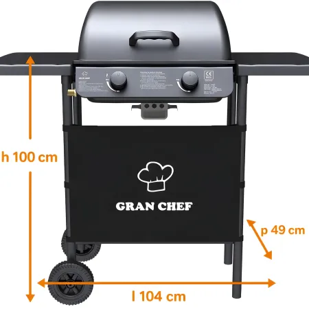 Barbecue a Gas da Esterno 104x49x100H cm a 2 Fuochi Acciaio Nero
