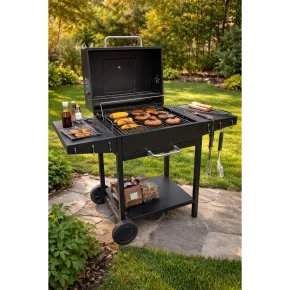 Barbecue da Esterno 118,5x61x102H cm a Carbonella Nero Acciaio Smaltato 2