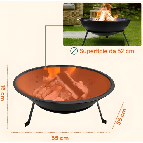 Braciere da Esterno in Metallo 55x55x16H cm Resistente al Calore