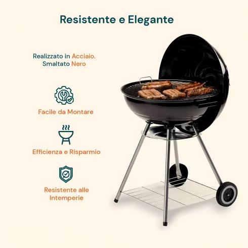 Giardino Barbecue Tondo 56cm Carbone Legna Carbonella Carrello Griglia Grigliata