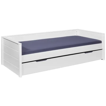 Letto Singolo Bianco con Cassettone Contenitore Estraibile da Cameretta