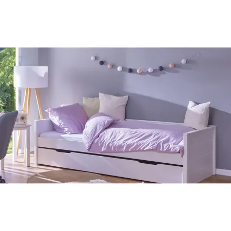 Letto Singolo Bianco con Cassettone Contenitore Estraibile da Cameretta