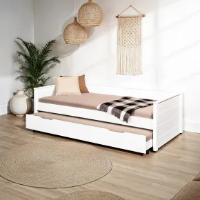 Letto Singolo Bianco con Cassettone Contenitore Estraibile da Cameretta 2