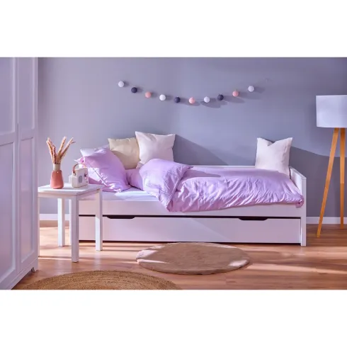 Letto Singolo Bianco con Cassettone Contenitore Estraibile da Cameretta