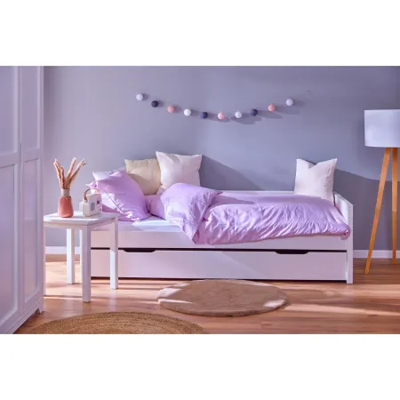Letto Singolo Bianco con Cassettone Contenitore Estraibile da Cameretta