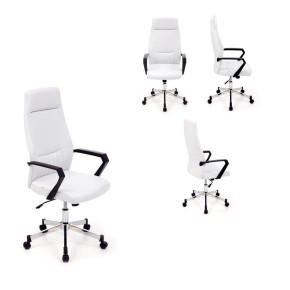 Poltrona Sedia Scrivania Ufficio Bianco Ergonomica Imbottita Ecopelle Braccioli 2