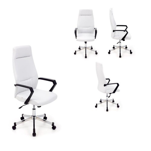 Poltrona Sedia Scrivania Ufficio Bianco Ergonomica Imbottita Ecopelle Braccioli