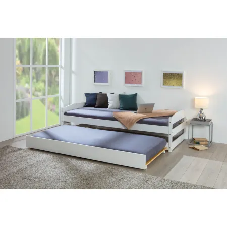 Letto Singolo con Letto Estraibile 90x200 a Doghe a Scomparsa Bianco Salvaspazio | BricoShop24